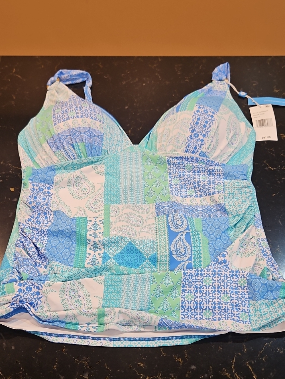 Bleu Rod Beattie Aqua and White Halter Swim Top